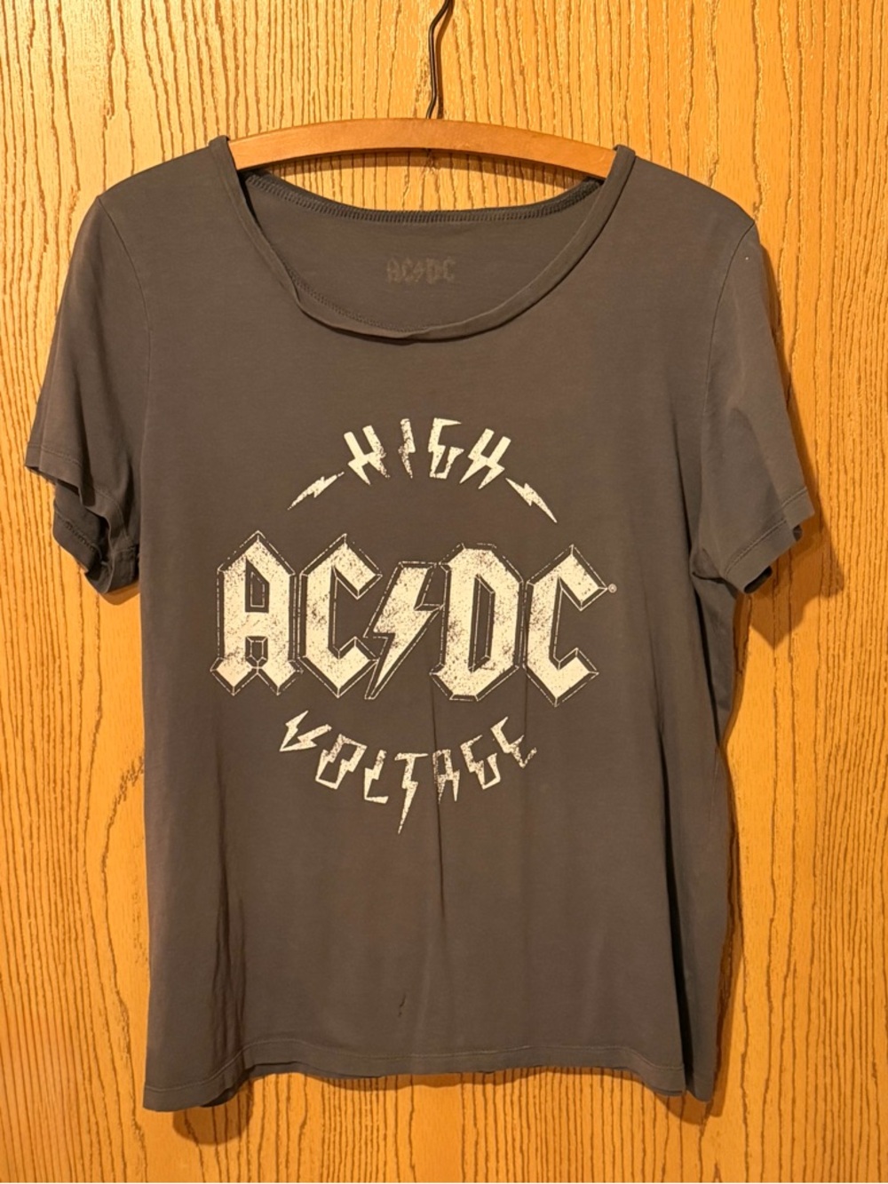 AC/DC High Voltage Faded Logo Crewneck Tee in Gray